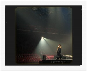 Jennita "standing in" for Celine during rehearsal to test staging & dress/ 2009
