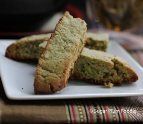 Green Tea Biscotti with Candied Ginger & Pistachio